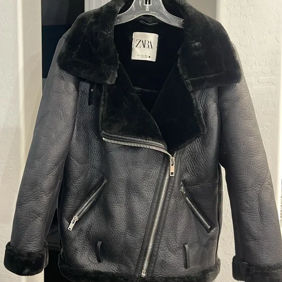 ZARA DOUBLE-FACED JACKET Moto Style Front zip pockets. metal buckles. - Picture 4 of 16